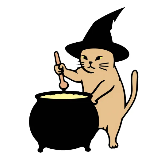 Cat Stirring Cauldron Witch Hat