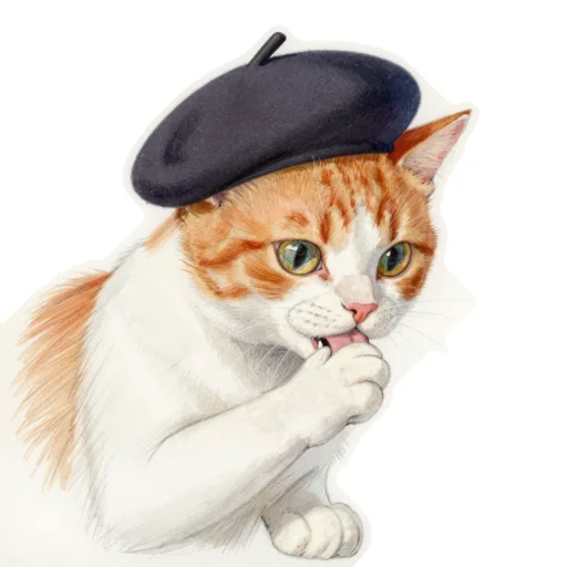 Cat Licking Paw Beret