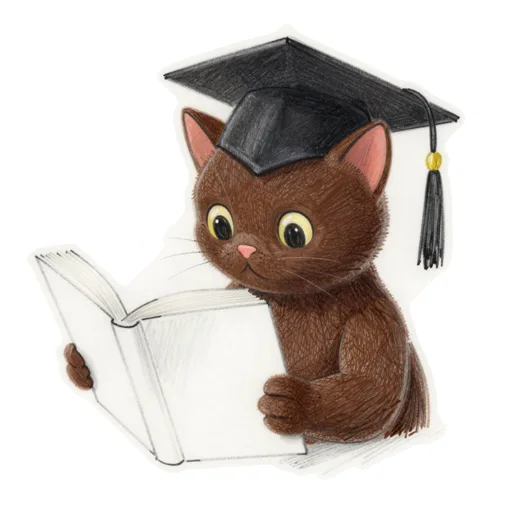 Cat Reading Graduation Cap