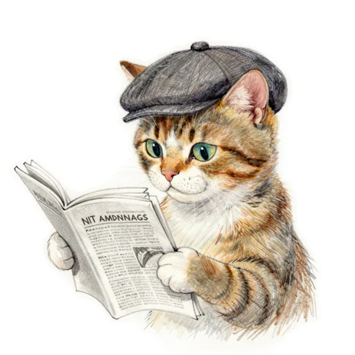 Cat Reading Newspaper Flat Cap