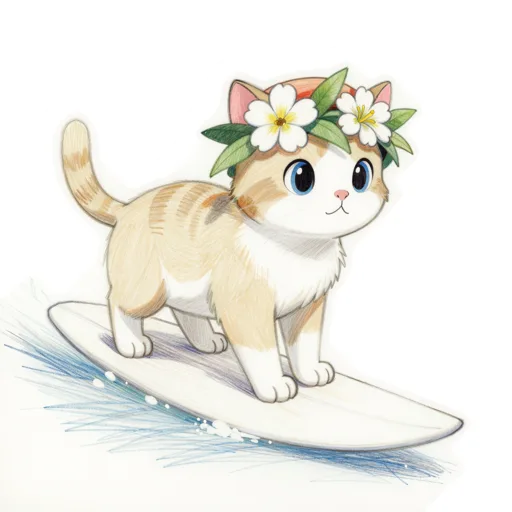 Cat Surfing Hawaiian Lei Hat