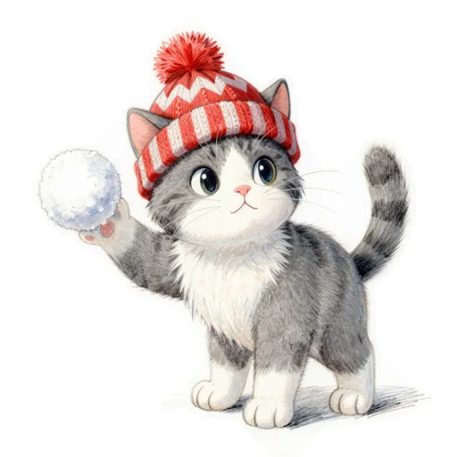 Cat Throwing Snowball Knit Cap
