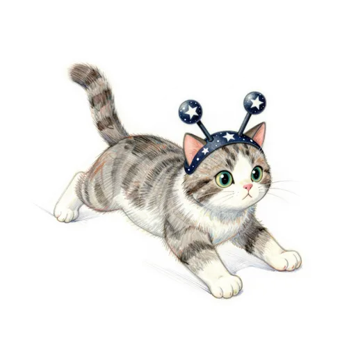Cat Tumbling Weightless Alien Antenna Hat