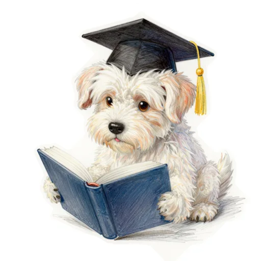 Dog Reading Graduation Cap