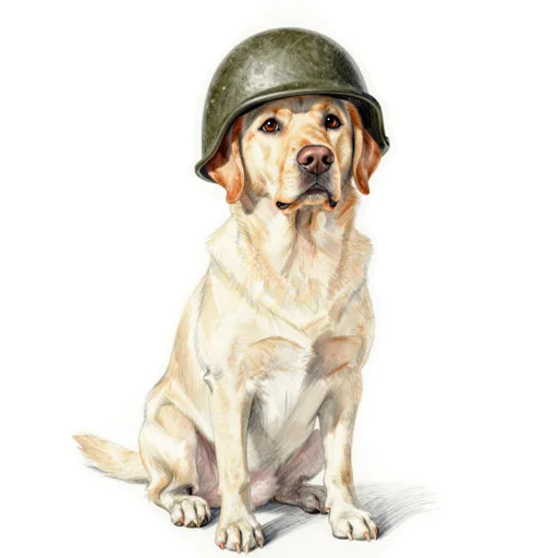 Dog Saluting Army Helmet